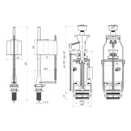 Сливной механизм АНИ ПЛАСТ WC3550C с нижней подводкой G 1/2", хром кнопка двойная