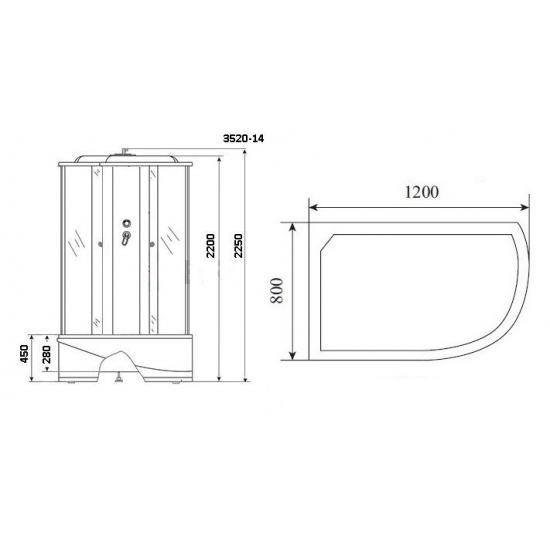 Душевая кабина NIAGARA NG-3520-14L 120x80x220 с высоким поддоном, с сиденьем