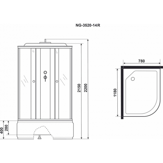 Душевая кабина NIAGARA NG-3520-14R 120x80x220 с высоким поддоном, с сиденьем