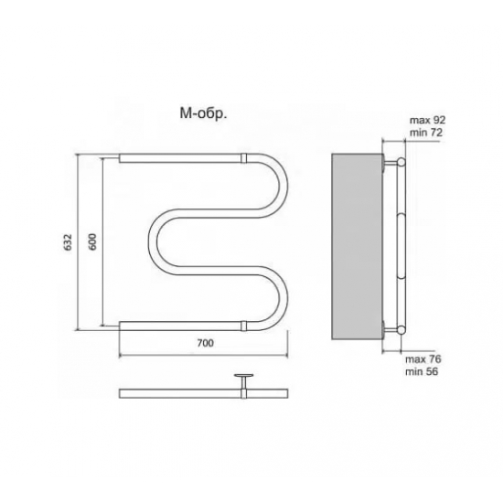 Полотенцесушитель водяной TERMINUS M-образный AISI 32х2 600х700