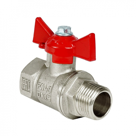 Кран шаровый вода VALFEX 218 1/2" г-ш бабочка, никель 11Б27фт1М