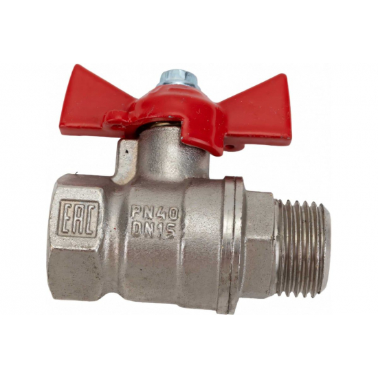 Кран шаровый вода VALFEX 218 1/2" г-ш бабочка, никель 11Б27фт1М