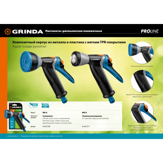 Пистолет распылитель GRINDA PROLine 8-427339 металлический, 6 режимов