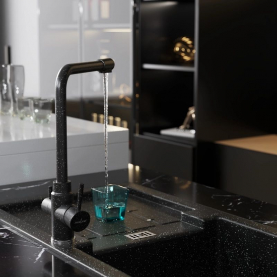 Смеситель для кухни MIXLINE ML-GS13 (308) с краном для питьевой воды, чёрный