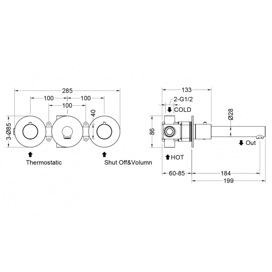 Смеситель для раковины TIMO Saona 2382/00SM с термостатом, С ВНУТРЕННЕЙ ЧАСТЬЮ хром