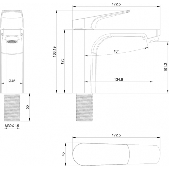 Смеситель для раковины WONZON & WOGHAND WW-A40492-MB чёрный матовый