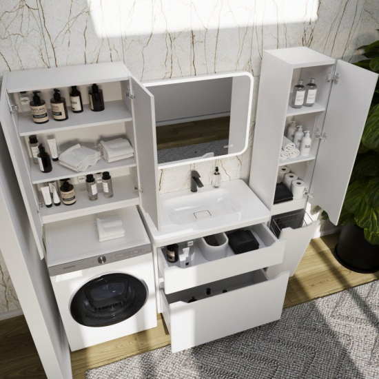Тумба с раковиной STYLE LINE Марелла 80 Люкс Plus, напольная, антискрейтч белый матовый