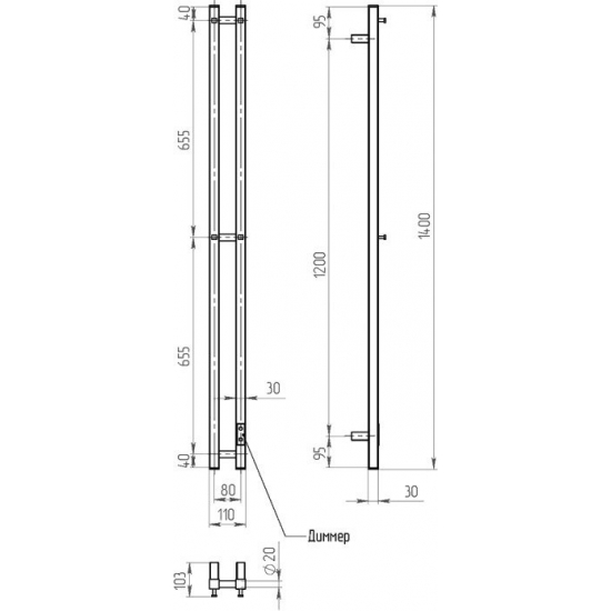 Полотенцесушитель электрический ДВИН X-2 plaza neo 140х80, хром