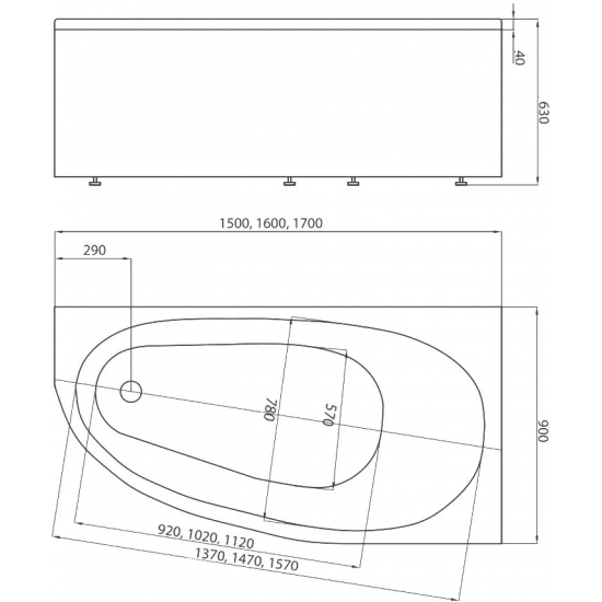 Акриловая ванна АКВАТЕК Дива R DIV150-0000002 150x90 см, с каркасом, асимметричная