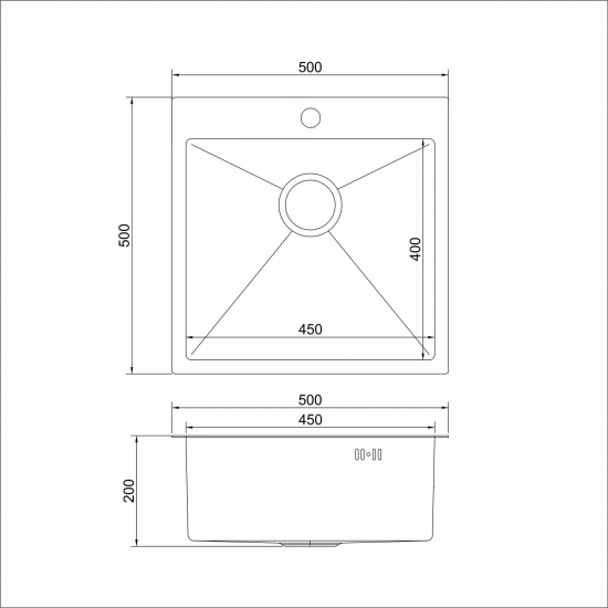 Мойка для кухни MIXLINE PRO 500х500x3 мм настольная, сатин