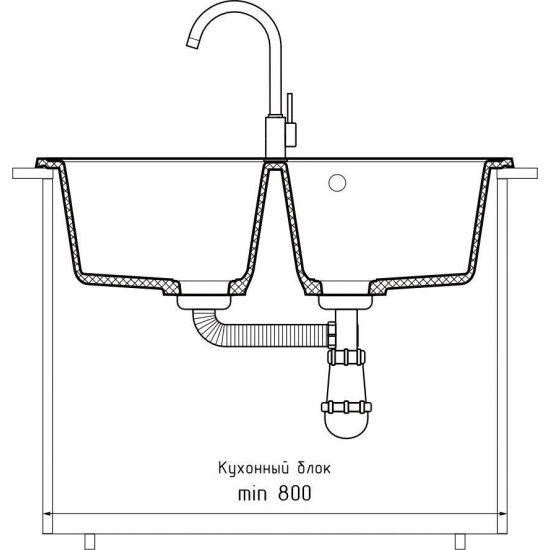 Мойка для кухни SANTREK AQUA PRO Boxy SA-S780K 2 чаши 786х500 мм, песочный