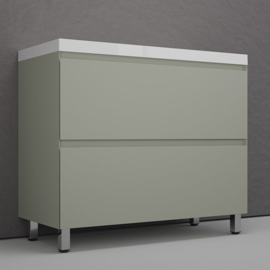 Тумба с раковиной STYLE LINE Манхэттен 100 Plus олива, раковина Asti 100 серый шёлк