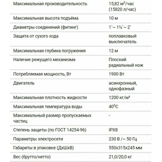 Фекальный насос КАЛИБР НПЦ-1350НФ с ножом