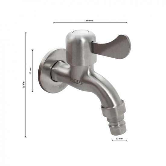 Кран водоразборный шаровый MAGNUS 1/2" нержавеющая сталь, 9258, со штуцером