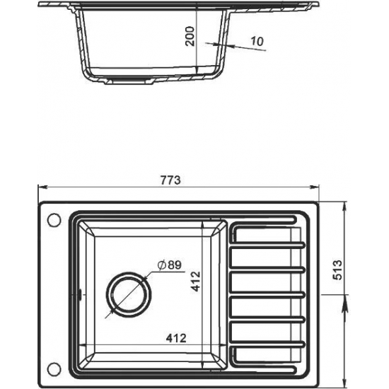 Мойка для кухни DOMACI Римини DG U-405 чаша+крыло 773х513 мм кварцевая, чёрный