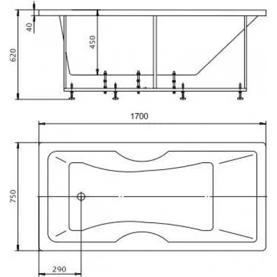 Акриловая ванна АКВАТЕК Феникс FEN170-0000043 170x75 см, с каркасом и фронтальным экраном слив слева