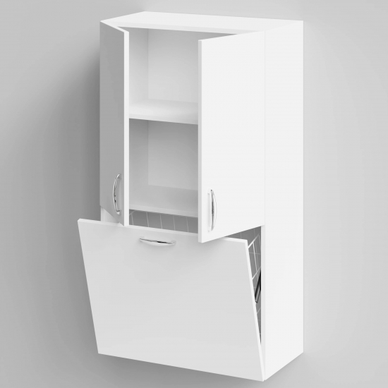 Шкаф навесной VOD-OK 60 над стиральной машиной, с бельевой корзиной, белый