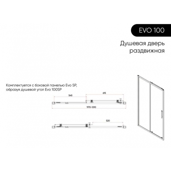 Душевая дверь в нишу VECONI Evo 100 CH 120x195 стекло прозрачное, профиль хром