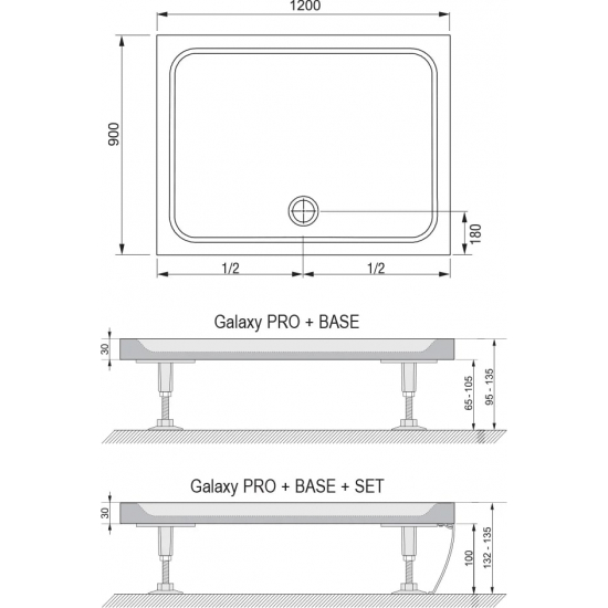 Душевой поддон RAVAK Galaxy Pro Chrome Gigant Pro 120х90 литьевой мрамор, с сифоном 