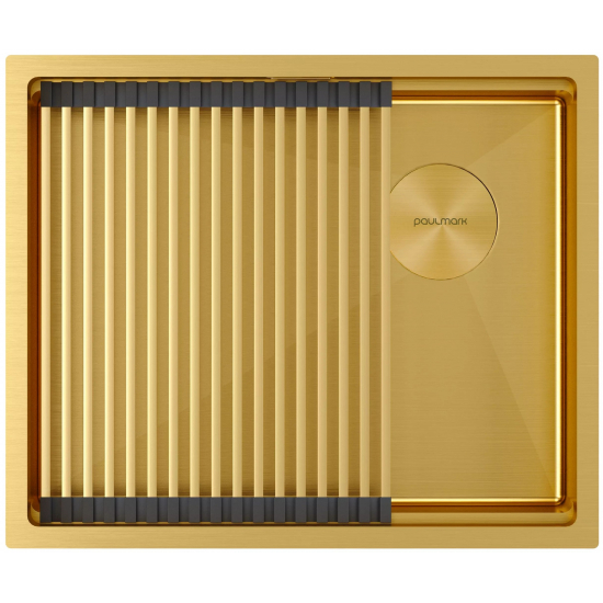 Мойка для кухни PAULMARK Next-Pro 54 UNI 540х450x1,2 мм, с ролл-матом, золото