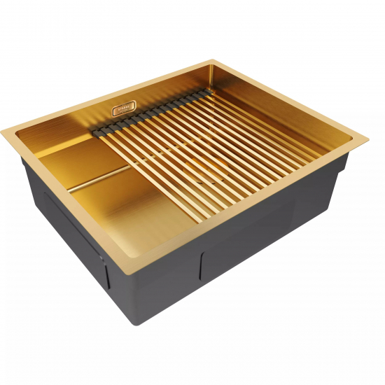 Мойка для кухни PAULMARK Next-Pro 54 UNI 540х450x1,2 мм, с ролл-матом, золото