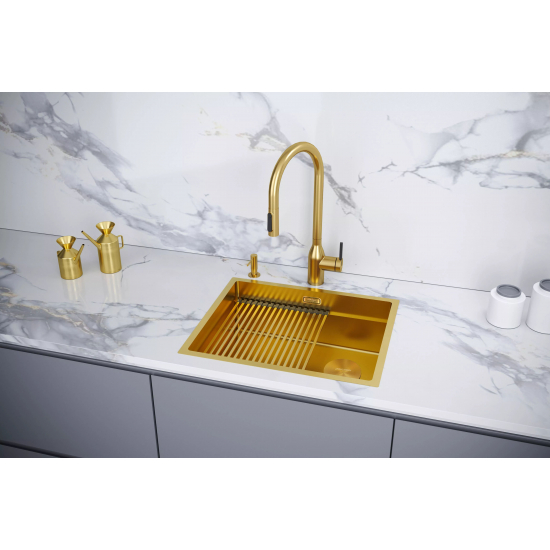 Мойка для кухни PAULMARK Next-Pro 54 UNI 540х450x1,2 мм, с ролл-матом, золото