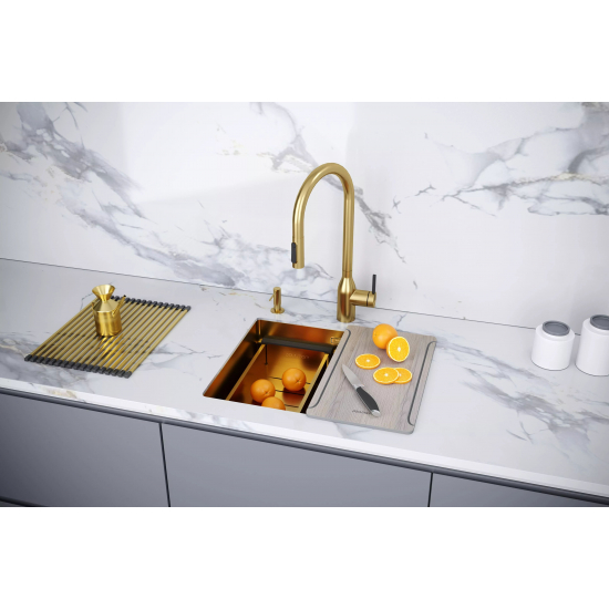Мойка для кухни PAULMARK Next-Pro 54 UNI 540х450x1,2 мм, с ролл-матом, золото