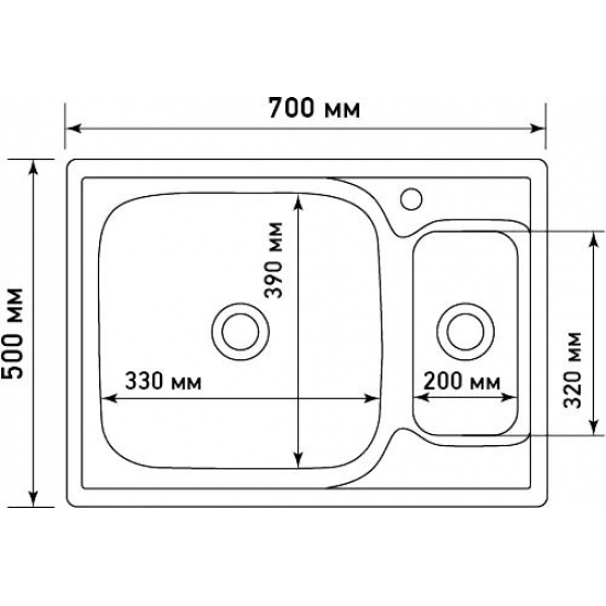 Мойка для кухни MIXLINE 700х500x0,8 мм двухчашевая, нержавеющая сталь