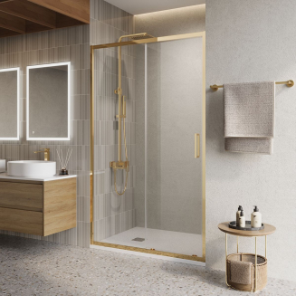 Душевая дверь в нишу BelBagno LUCE-BF-1-120-C-ORO стекло прозрачное, профиль золото