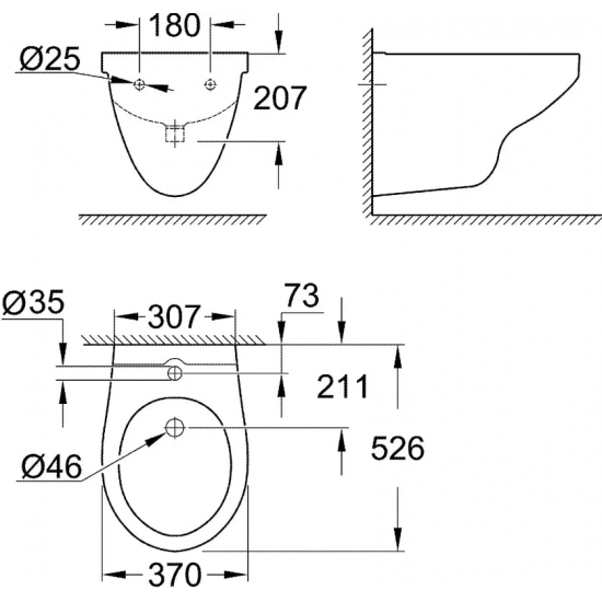 Биде подвесное GROHE Bau Ceramic 39433000