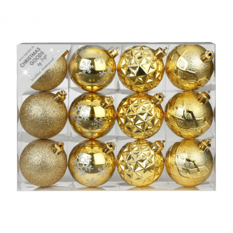 Набор ёлочных шаров, пластик, Ø 6 см, золото, 12 шт в уп