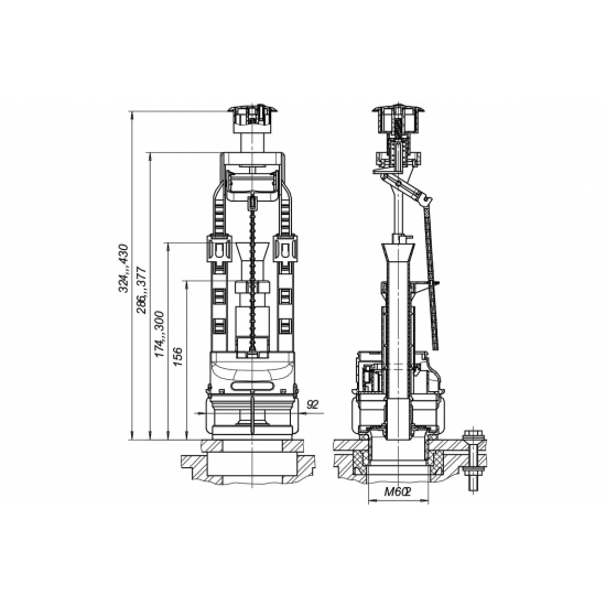 Сливной механизм ИНКОЭР D40 И-СБ2-НПРНРФ-А-В 5-3-3-4 с нижней подводкой 1/2", кнопка метал двойная