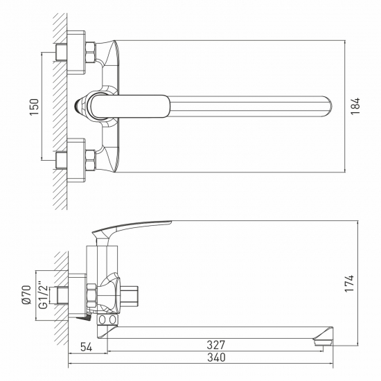 Смеситель для ванны MIXLINE ML21-02 Elegant