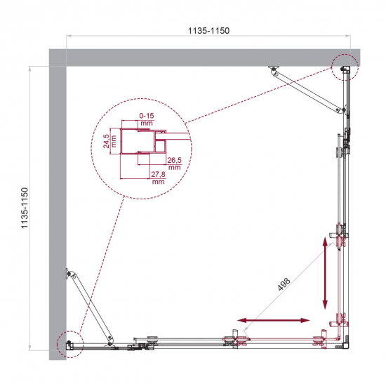 Душевой уголок BelBagno LUCE-A-22-90+25-C-Cr стекло прозрачное, профиль хром