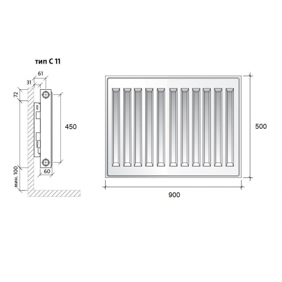 Радиатор панельный Royal Thermo COMPACT тип 11  500/900 1075 Вт