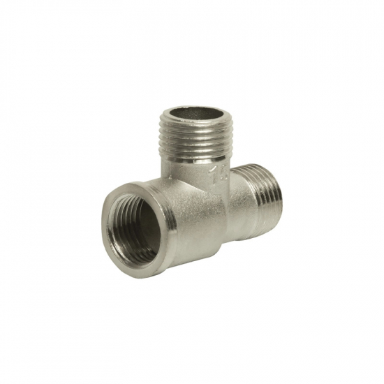 Тройник резьбовой VRT 1/2" x 1/2" x 1/2" вн.-нар.-нар. 15 мм, никель