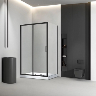 Душевой уголок VECONI Rovigo RV-046B 150x70 стекло прозрачное, профиль чёрный