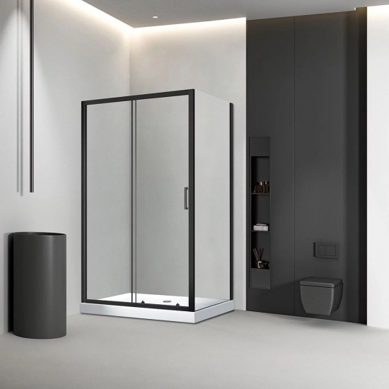 Душевой уголок VECONI Rovigo RV-046B 150x70 стекло прозрачное, профиль чёрный