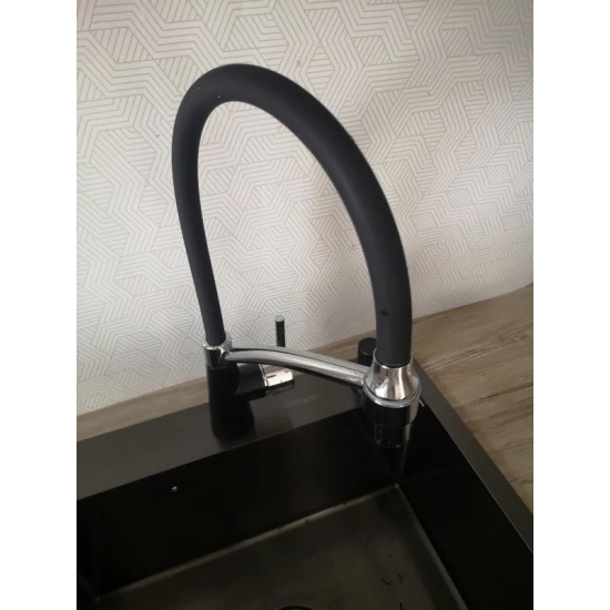 Смеситель для кухни с гибким изливом LEDEME L4399U-2 черный/графит