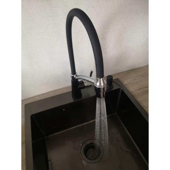 Смеситель для кухни с гибким изливом LEDEME L4399U-2 черный/графит
