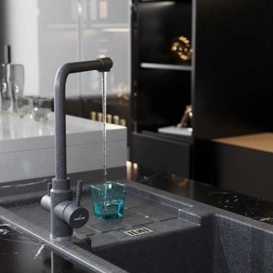 Смеситель для кухни MIXLINE ML-GS13 (309) с подключением к фильтру из нержавеющей стали, тёмно-серый