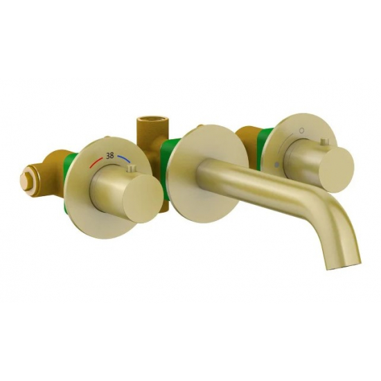 Смеситель для раковины TIMO Saona 2381/17SM с термостатом, С ВНУТРЕННЕЙ ЧАСТЬЮ золото