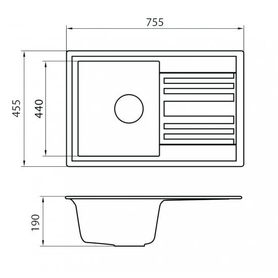 Мойка для кухни GRANICOM G-010 чаша+крыло 755х455 мм, дакар
