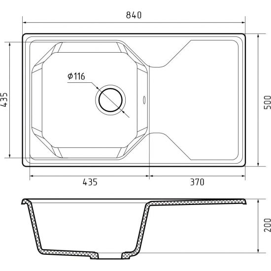 Мойка для кухни GRANFEST Unique 840L чаша+крыло 840х500 мм, кашемир