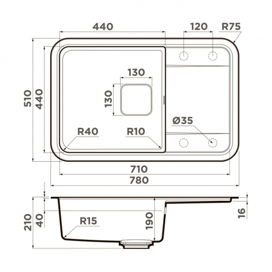 Мойка для кухни OMOIKIRI Tasogare 78 чаша+крыло 780х510 мм, leningrad grey