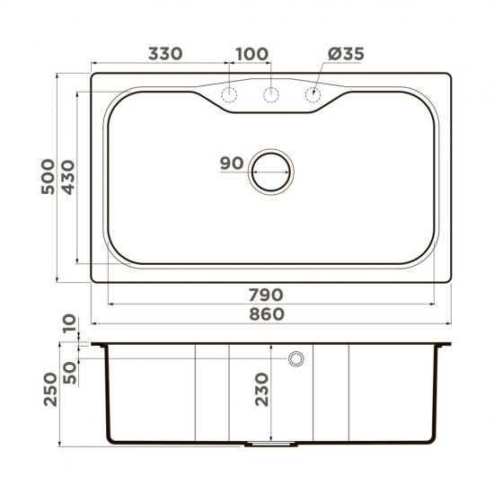 Мойка для кухни OMOIKIRI Maru 86 860х500 мм, leningrad grey