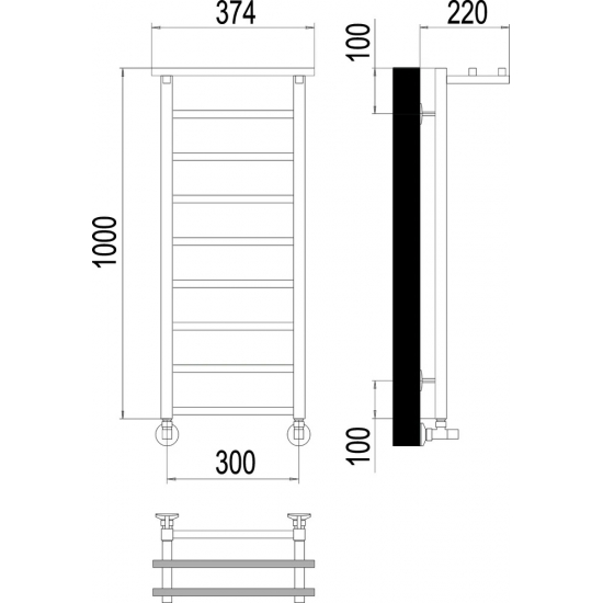 Полотенцесушитель водяной TERMINUS Контур П9 300x1000 с полкой