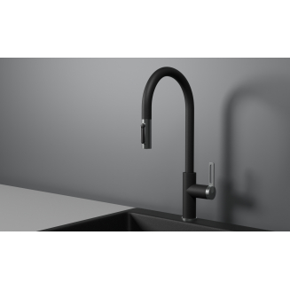 Смеситель для кухни GRANULA 8168 с вытяжным изливом, шварц