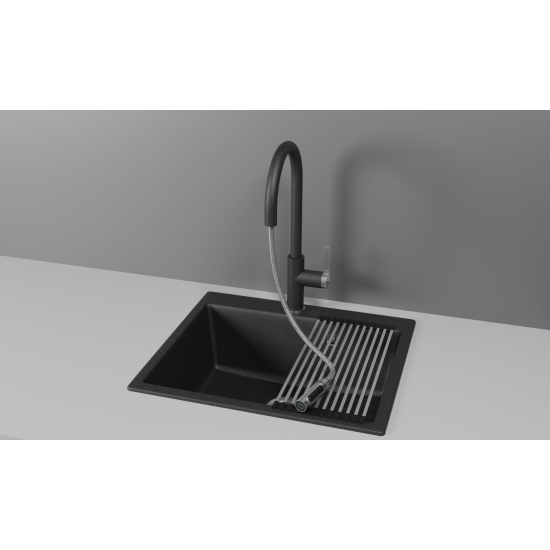 Смеситель для кухни GRANULA 8168 с вытяжным изливом, шварц