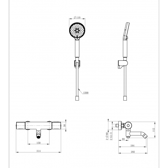 Смеситель для ванны WONZON & WOGHAND Inn 2, WW-A2006-A1-CR с термостатом, хром